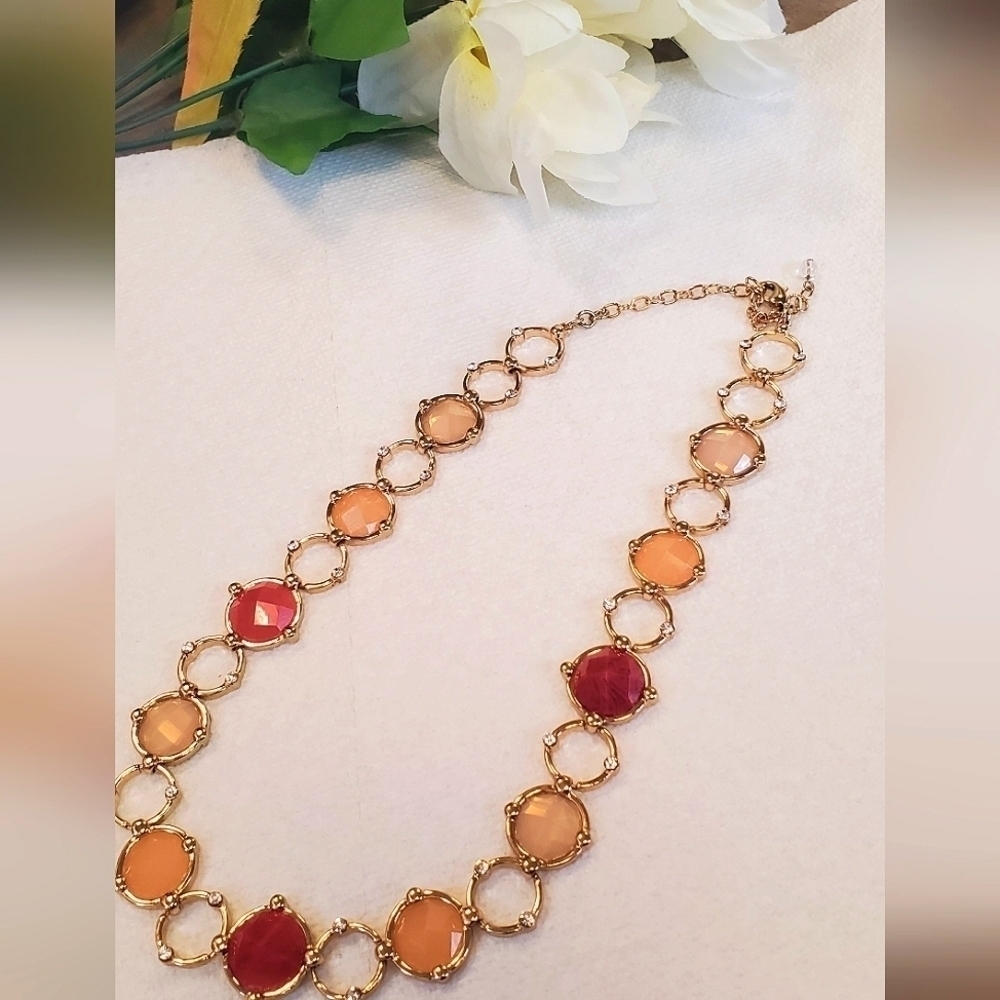 Goldtone Multi stone Statement Jewelry Necklace  🌴